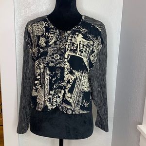 Vintage Rialto California Abstract Artwear Top 90s Black White Graphic Blouse